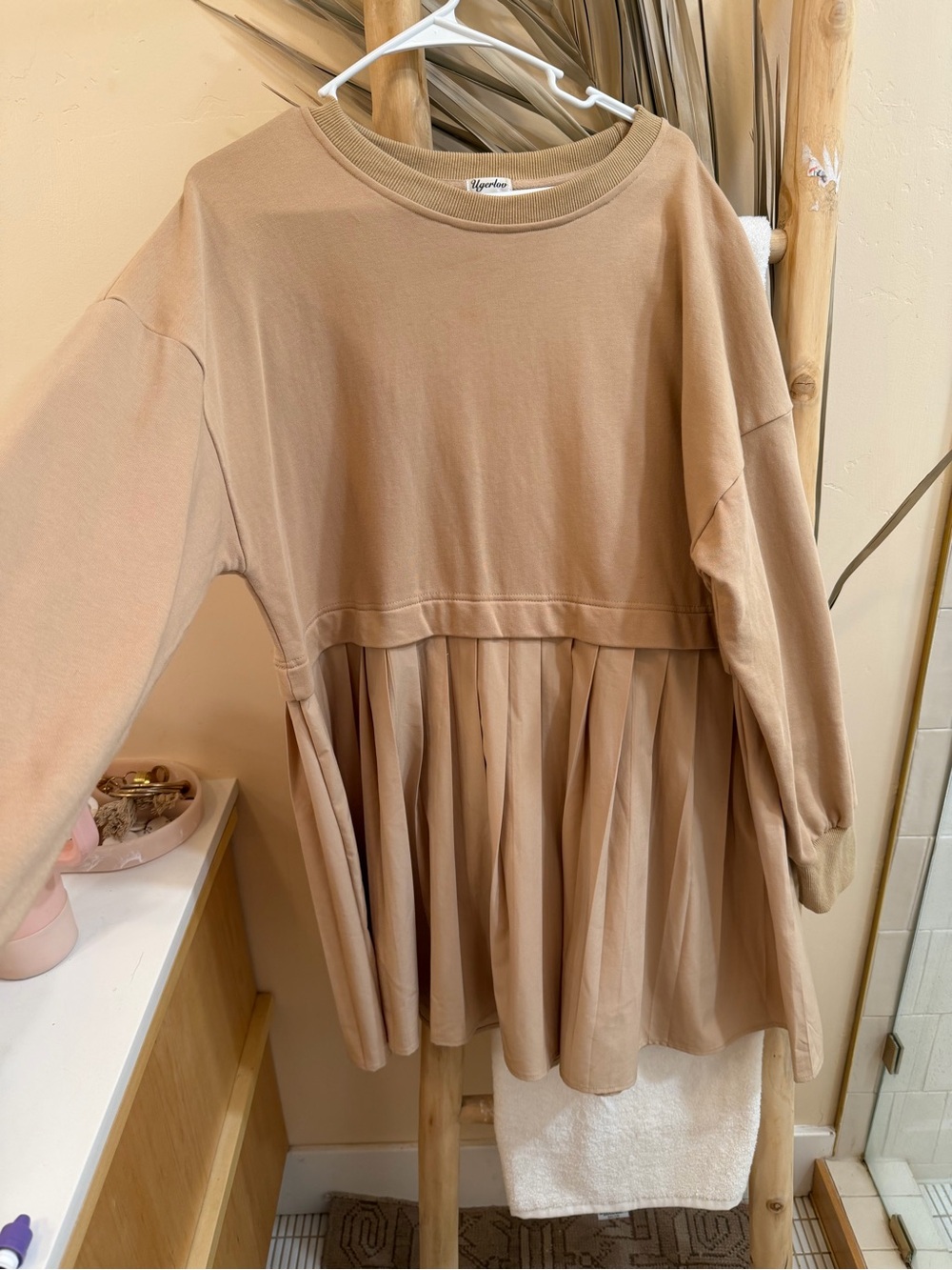 Oversized Sweater Dress with Pleated Skirt